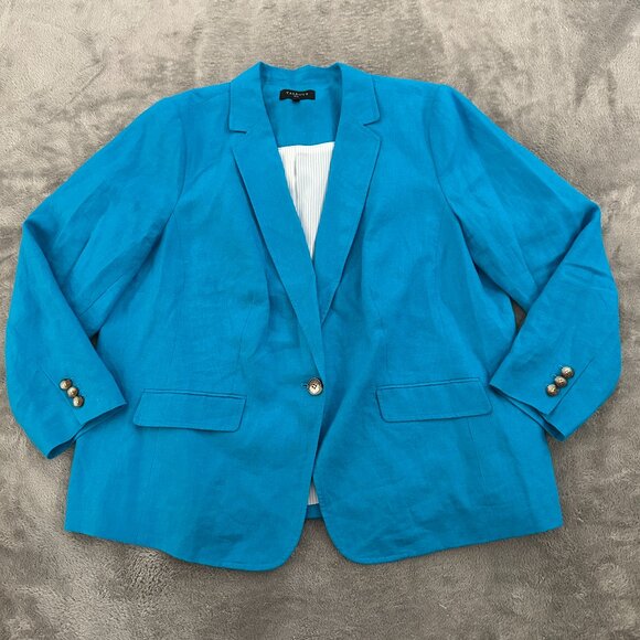 Talbots Plus Blue Linen One Button Blazer Women's size 20W - Picture 1 of 6
